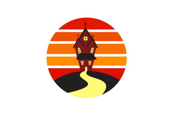 Halloween Haunted House on a Retro Background