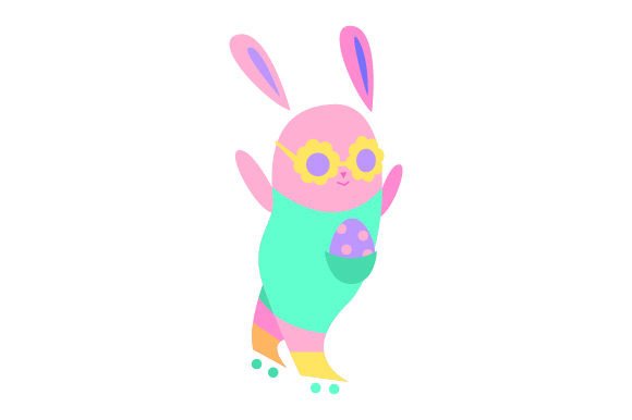 Retro Groovy Easter Bunny on Roller Skates